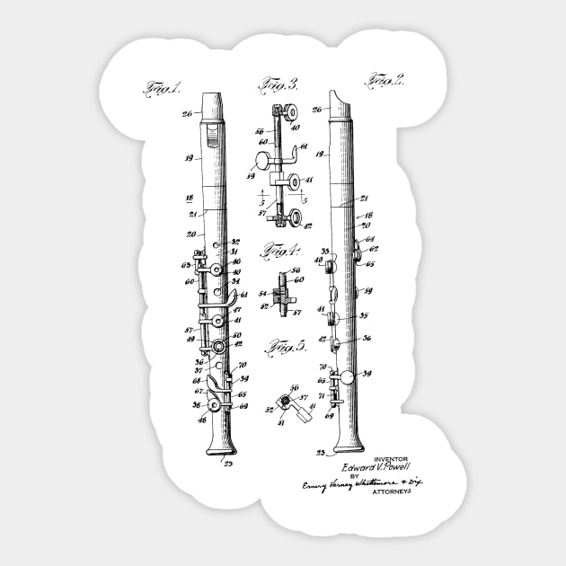 Flute Vintage Patent Hand Drawing Sticker by TheYoungDesigns